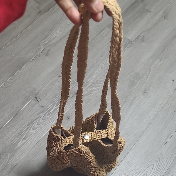 Handwoven Round Shoulder Bag in Tan - Picture 5 of 9